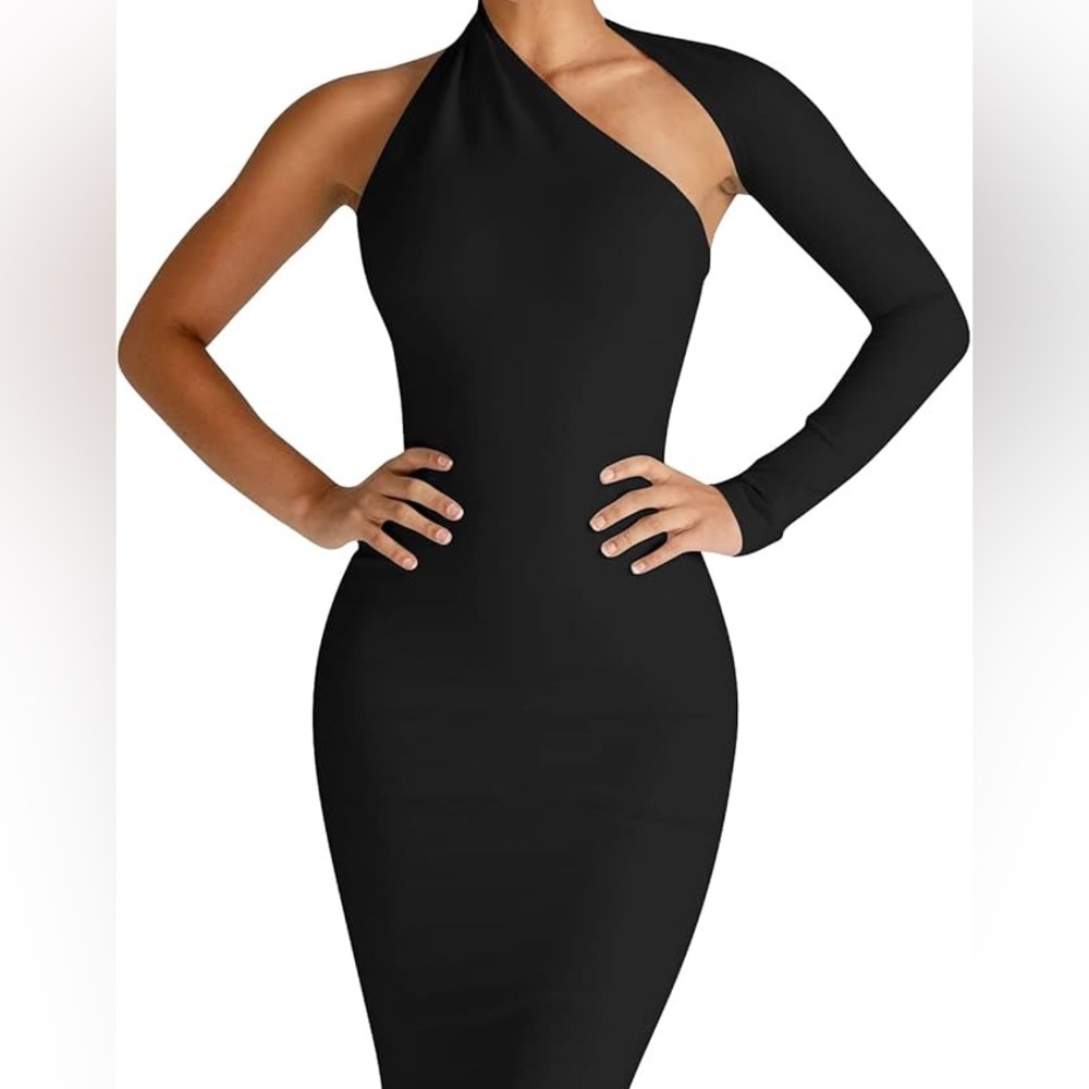 Fashion Nova Black One-Shoulder Dress